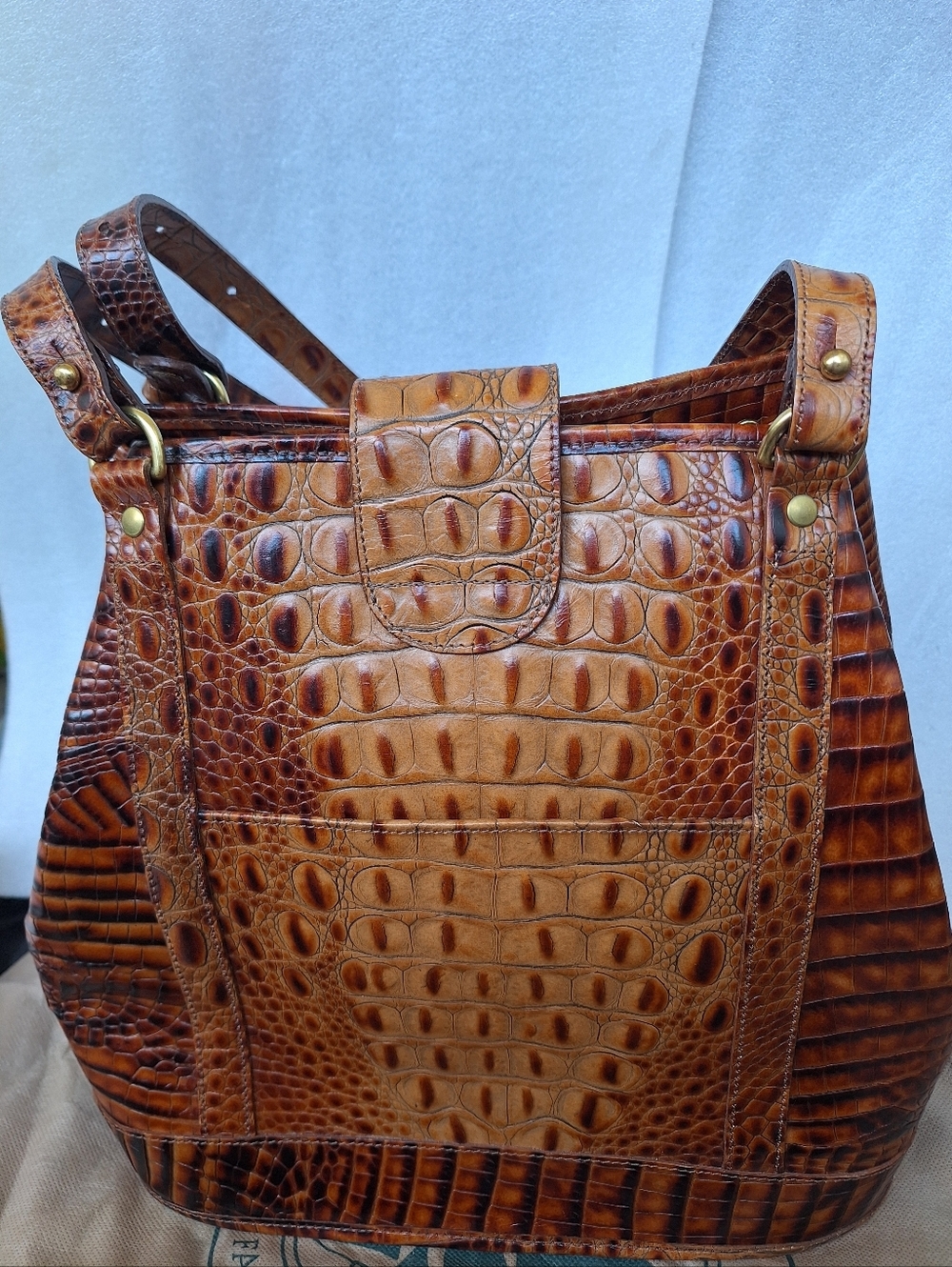 Brahmin Julian Tote Pecan Melbourne Croc Embossed Leather Bucket Bag + Organizer - Picture 6 of 16